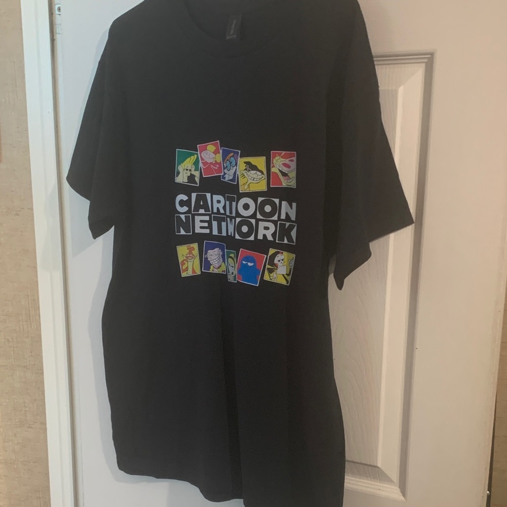Cartoon Network Black Tee with Colorful Characters. Size large. DTF